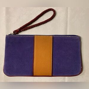 NWOT Wristlet: Suede and Leather, Braided Wrist Strap, Blue & Brown Color Block